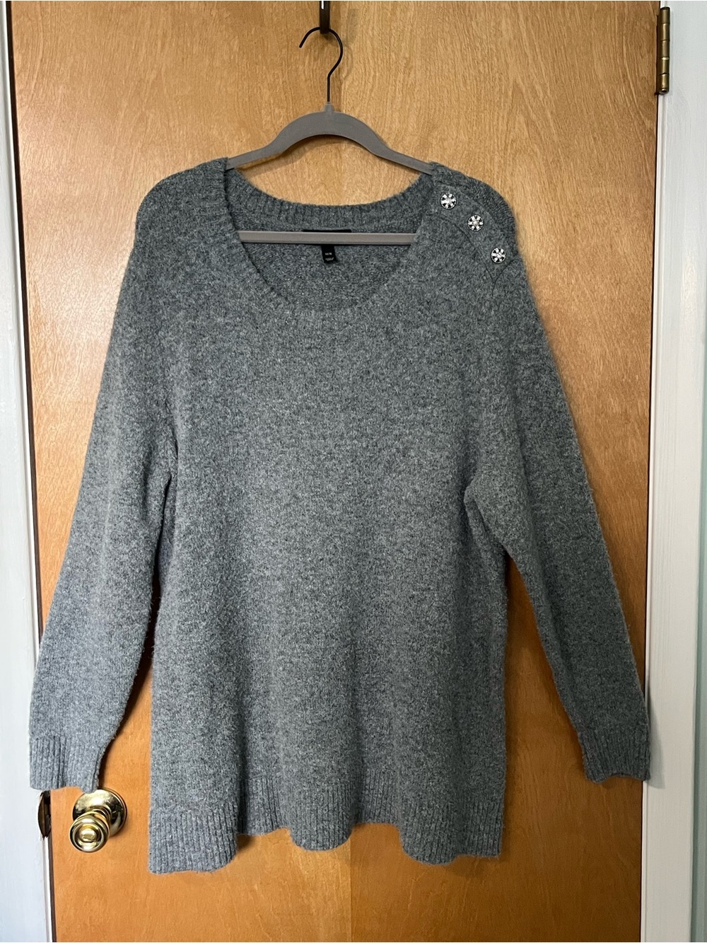 Lane Bryant Women’s Plus-Size Gray Sweater with Shoulder Buttons | Size 14/16